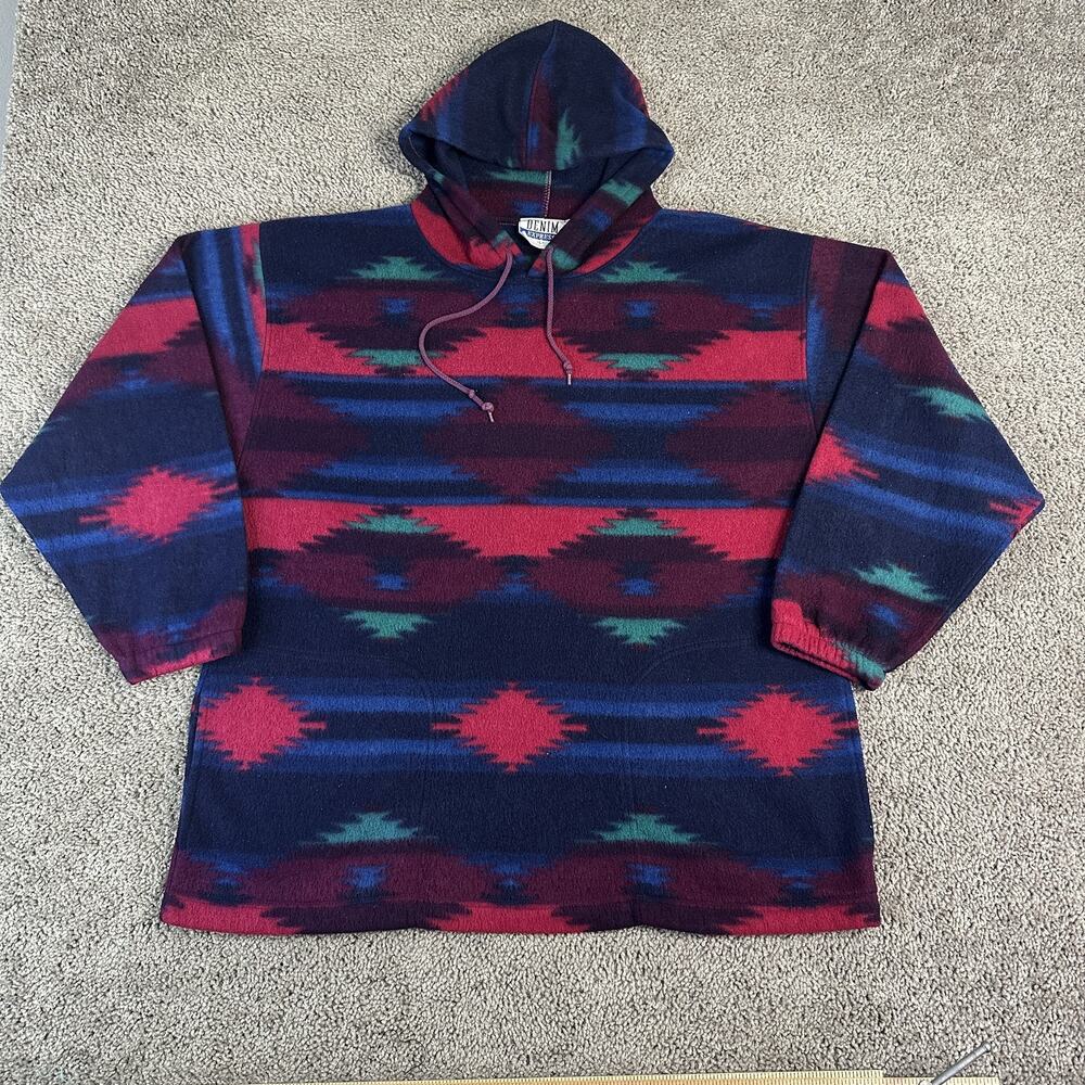 Denim Express Hoodie Pullover Mens Large Aztec Fleece Southwestern Pattern